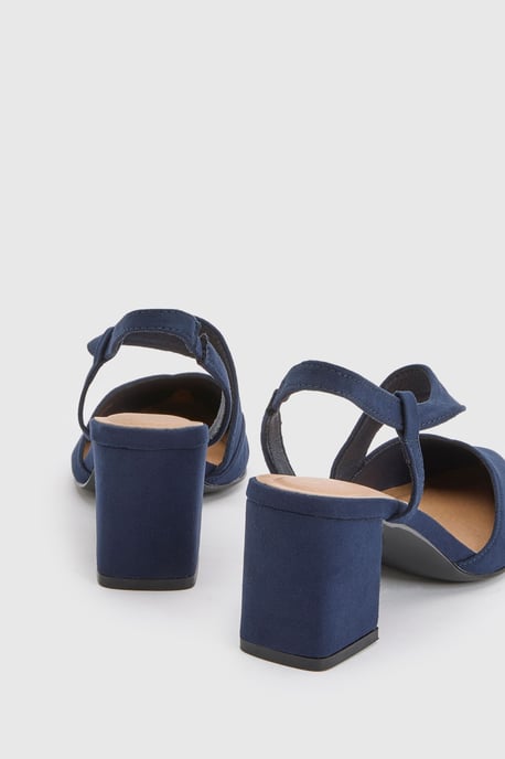 Wide Fit Eve Asymmetric Strap Block Heel Pointed Comfort Sock Court Shoes - Image 2