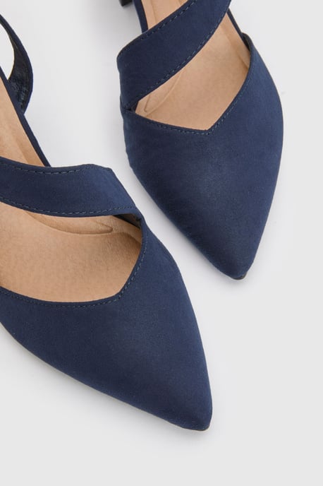 Wide Fit Eve Asymmetric Strap Block Heel Pointed Comfort Sock Court Shoes - Image 3