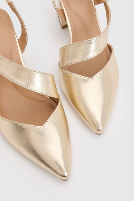 Wide Fit Eve Asymmetric Strap Block Heel Pointed Comfort Sock Court Shoes - Image 3