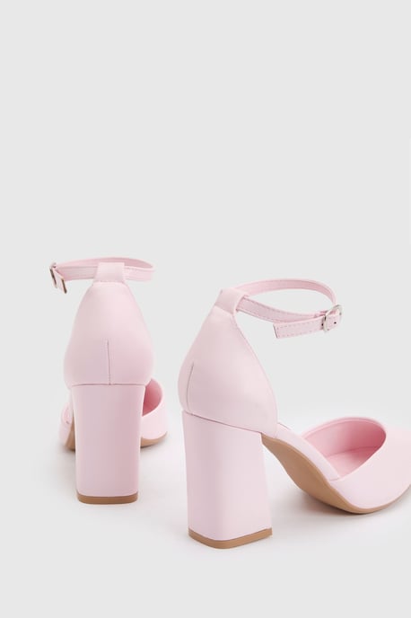 Blanche Ankle Strap Pointed High Block Heel Court Shoes - Image 2