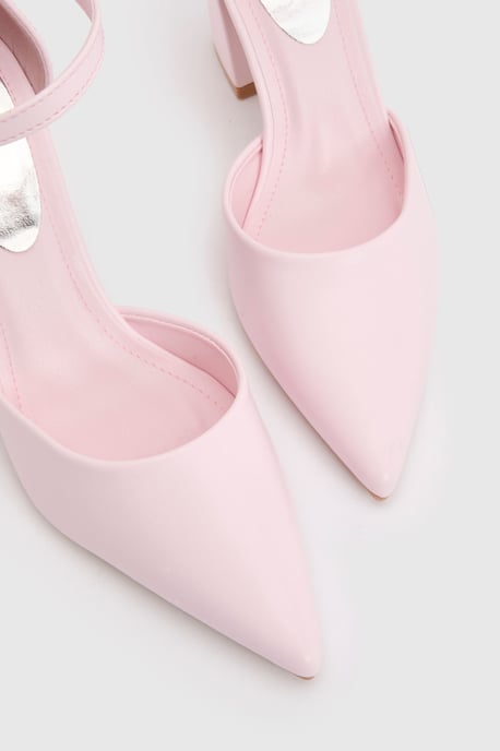 Blanche Ankle Strap Pointed High Block Heel Court Shoes - Image 3