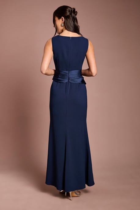 Sleeveless Round Neck Sash Waist Maxi Bridesmaid Dress - Image 3