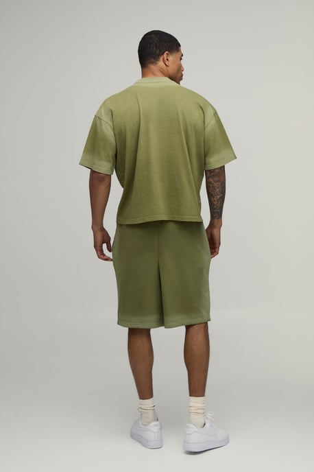 Oversized Shrunken Spray Seam Wash T-Shirt & Shorts Set - Image 2