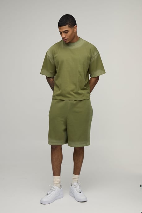 Oversized Shrunken Spray Seam Wash T-Shirt & Shorts Set - Image 4