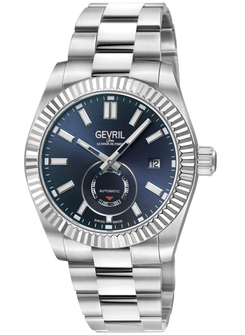 Gevril Men's Automatic West Village 316L Stainless Steel Case, Blue Sunray Dial, 316L Stainless Steel Bracelet. - Image 1