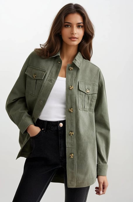 Khaki Canvas Overshirt Shacket - Image 1