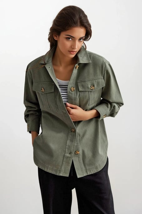 Khaki Canvas Overshirt Shacket - Image 2