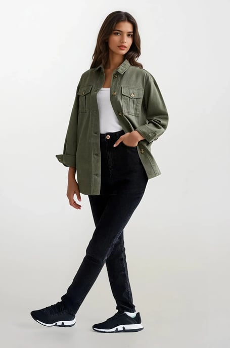 Khaki Canvas Overshirt Shacket - Image 3