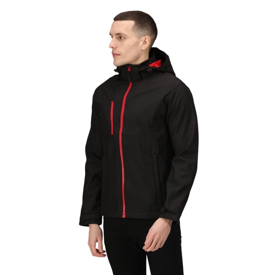 Regatta Heren Venturer 3 Layer Hooded Soft Shell Jacket (Zwart/Rood) - Image 3
