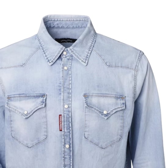 Dsquared2 Classic Western Faded Denim Blue Shirt - Image 3