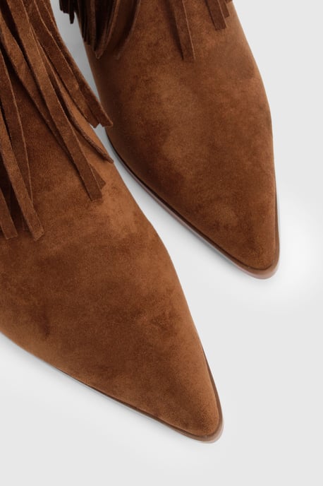 Faux Suede Fringe and Stud Detail Ankle Western Boots - Image 5