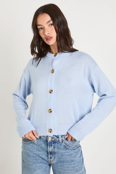 Crew Neck Soft Knit Knitted Cardigan - Image 1