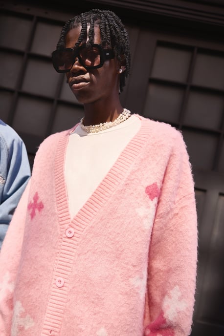 Oversized Boxy Cross Brushed Knitted Cardigan - Image 1