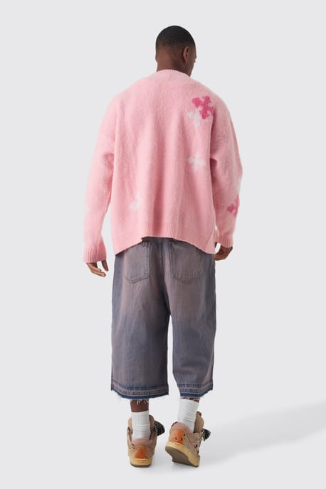 Oversized Boxy Cross Brushed Knitted Cardigan - Image 2