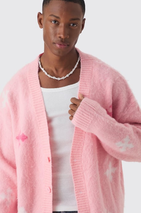 Oversized Boxy Cross Brushed Knitted Cardigan - Image 3