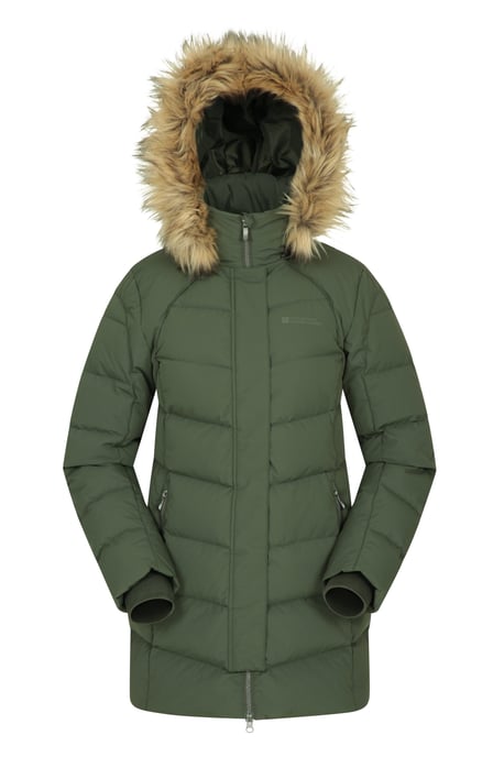 'Isla II' Women's Down Jacket Water Resistant Faux Fur Hood Warm Winter Coat Khaki - Image 2