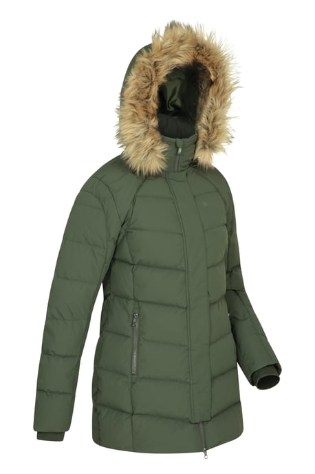 'Isla II' Women's Down Jacket Water Resistant Faux Fur Hood Warm Winter Coat Khaki - Image 3