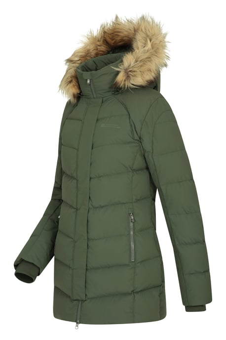 'Isla II' Women's Down Jacket Water Resistant Faux Fur Hood Warm Winter Coat Khaki - Image 5