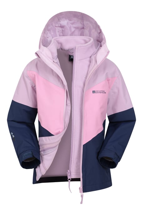 'Lightning' Kids 3 in 1 Waterproof Jacket Inner Fleece Full Zip Hood Winter Coat Blue - Image 1