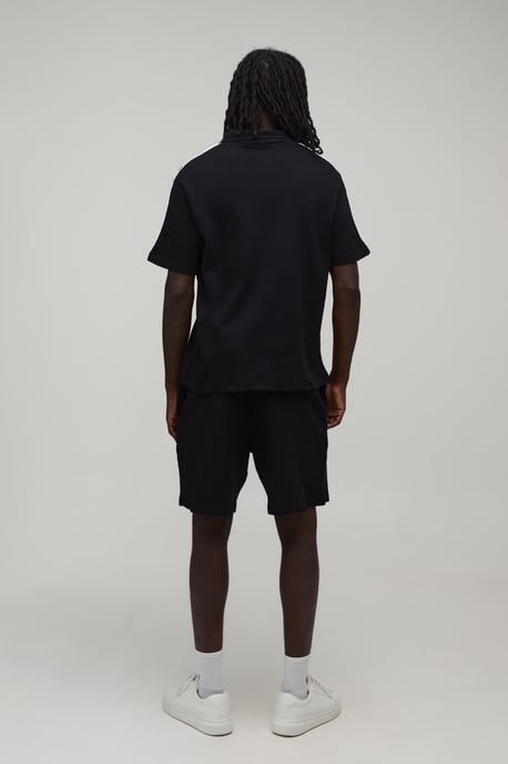 Oversized Boxy Contrast Piping Embroidered Short Sleeve Polo and Short Set - Image 2
