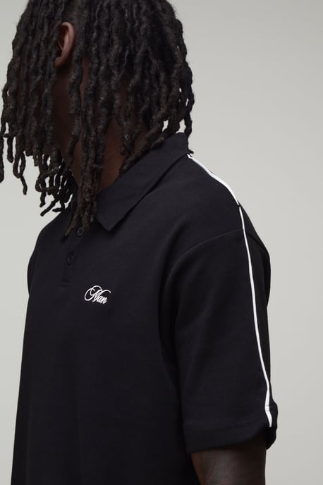 Oversized Boxy Contrast Piping Embroidered Short Sleeve Polo and Short Set - Image 3