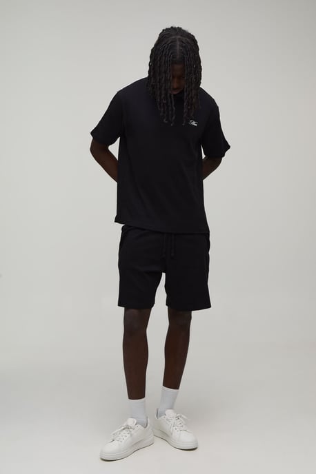 Oversized Boxy Contrast Piping Embroidered Short Sleeve Polo and Short Set - Image 4
