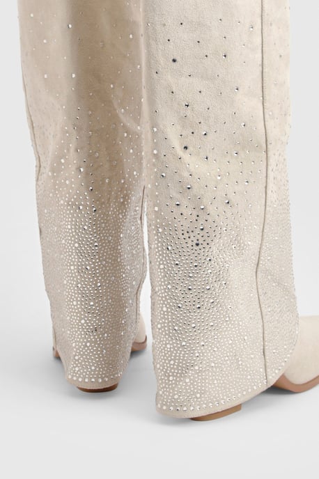 Fold Over Embellished Knee High Western Boots - Image 4