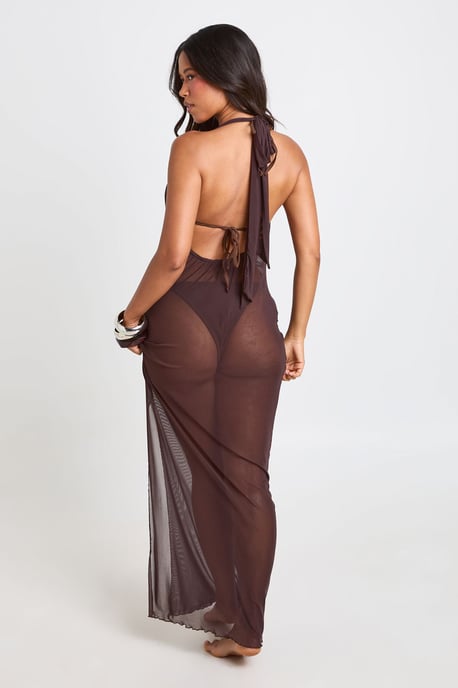 Sheer Mesh Plunge Maxi Beach Dress - Image 2