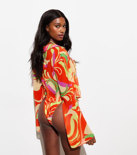 Strandshirt van chiffon met gekleurde krullen en strik aan de voorkant - Image 3