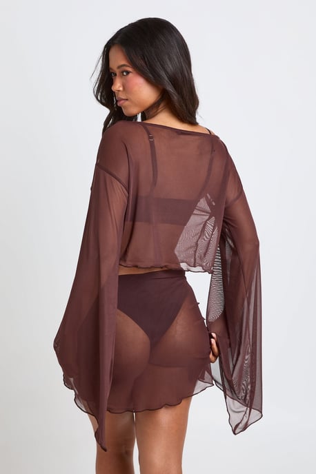 Sheer Mesh Beach Asym Top And Sarong Co-ord - Image 2