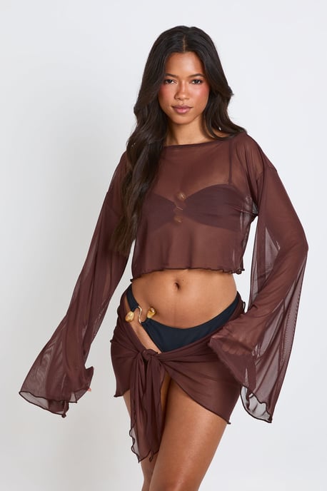Sheer Mesh Beach Asym Top And Sarong Co-ord - Image 3