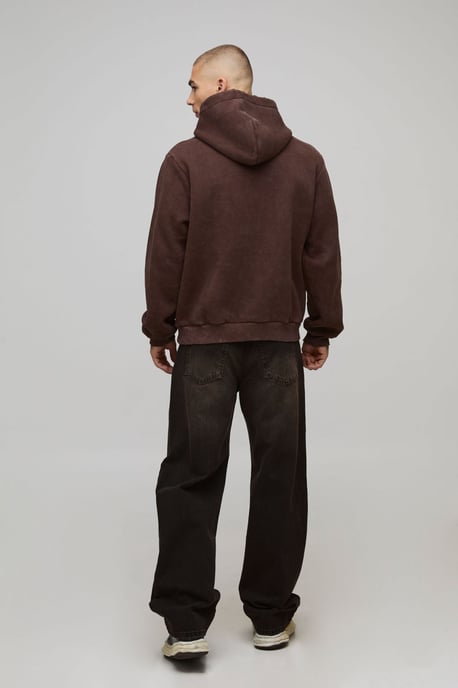 Boxy Washed Homme Gothic Graphic Distressed Hoodie - Image 2