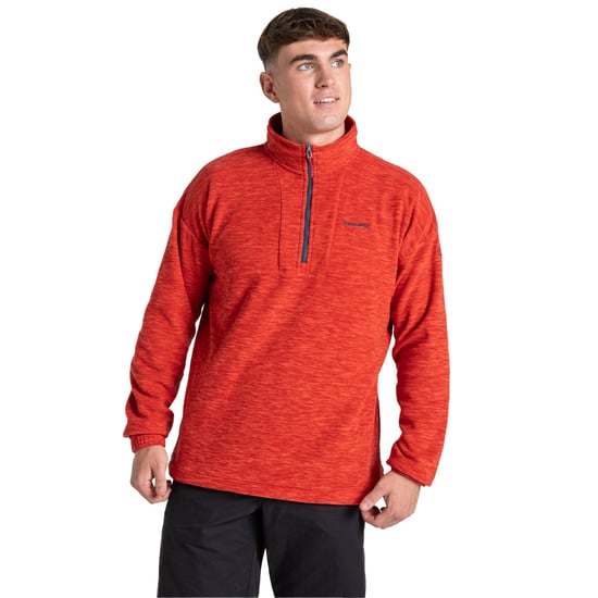 Craghoppers Heren Esk Colour Block Melange Half Zip Fleece Top (Pimento Rood) - Image 3