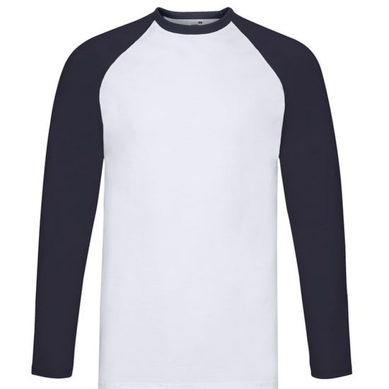 Fruit of the Loom Heren Valueweight Baseball T-shirt met lange mouwen (Witte/diepe marine) - Image 1