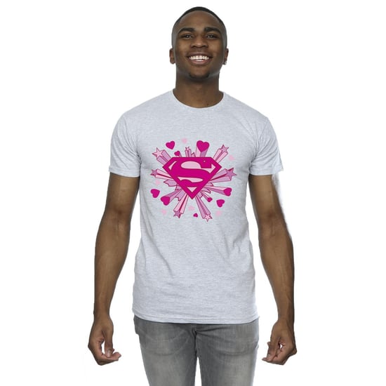 DC Comics Mens Superman Pink Hearts And Stars Logo T-Shirt (Sports Grey) - Image 2