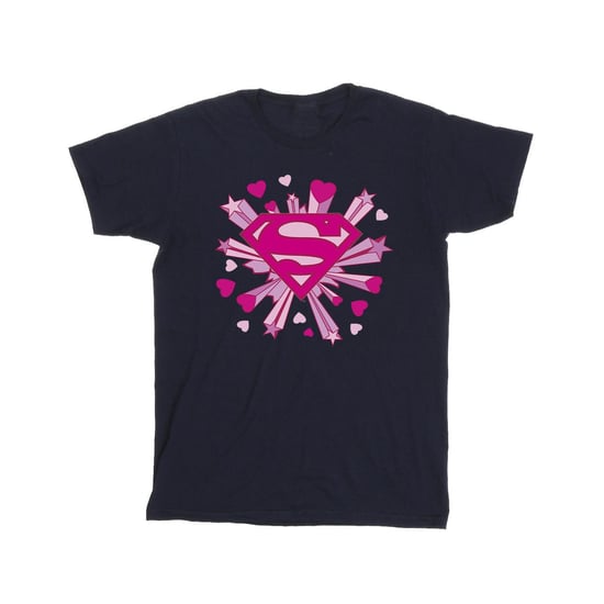 DC Comics Mens Superman Pink Hearts And Stars Logo T-Shirt (Navy Blue) - Image 1