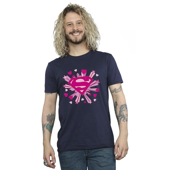 DC Comics Mens Superman Pink Hearts And Stars Logo T-Shirt (Navy Blue) - Image 2