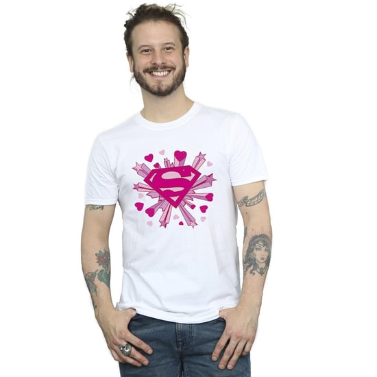 DC Comics Mens Superman Pink Hearts And Stars Logo T-Shirt (White) - Image 2