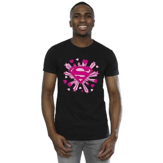 DC Comics Mens Superman Pink Hearts And Stars Logo T-Shirt (Black) - Image 2