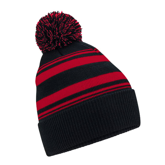 Beechfield Gestreepte muts (Zwart/Klassiek Rood) - Image 2