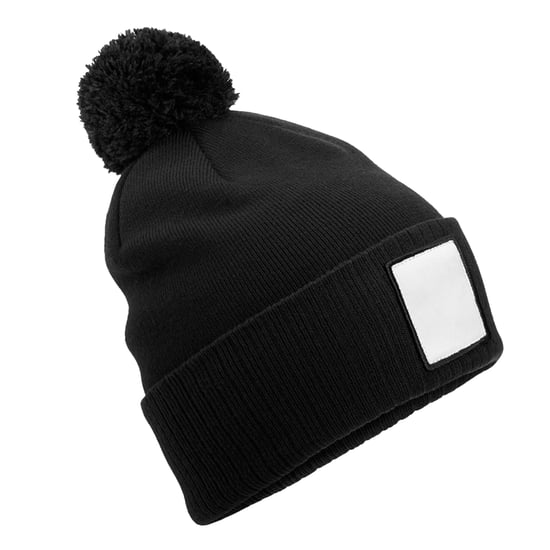Beechfield Pom Pom Appliqué Patch muts (Zwart/Wit) - Image 1