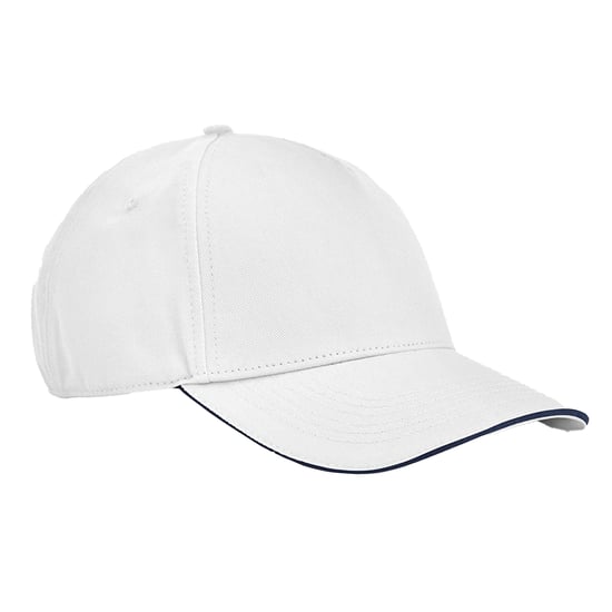 Beechfield EarthAware Classic 5 Panel Organic Cotton Sandwich Peak Baseball Cap (Witte/franse marine) - Image 1
