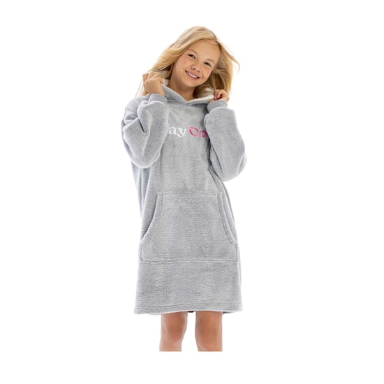 Minoti Meisjes Knuffel Geborduurde Fleece Oversized Hoodie (Grijs) - Image 4