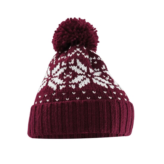 Beechfield Volwassen uniseks Snowstar Fair Isle muts (Bourgogne/Wit) - Image 1