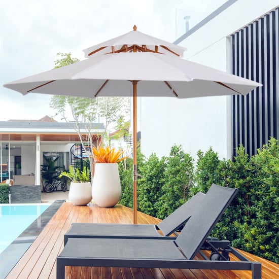 4goodz Parasol 265 cm met houten parasolstok en bamboe baleinen - - Image 6