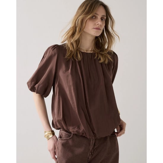 Summum 2s34-12370 713 top balloon sleeves viscose cotton coffee - Image 1