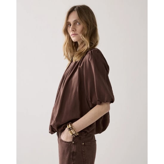 Summum 2s34-12370 713 top balloon sleeves viscose cotton coffee - Image 4