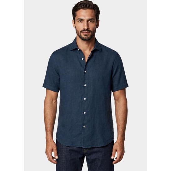 Bos Bright Blue Overhemd korte mouw heren linnen shirt 5700.426/208 - Image 1