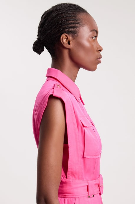 Premium Viscose Linen Belted Woven Midaxi Dress With Gold Hardware Detail - Image 2