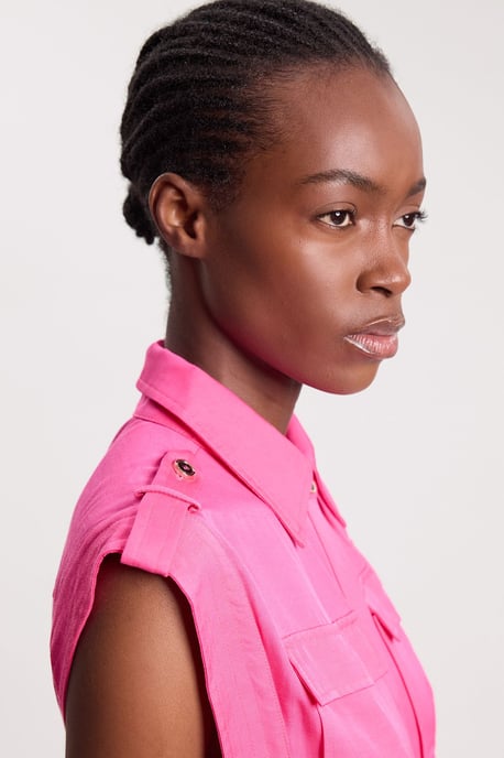 Premium Viscose Linen Belted Woven Midaxi Dress With Gold Hardware Detail - Image 5